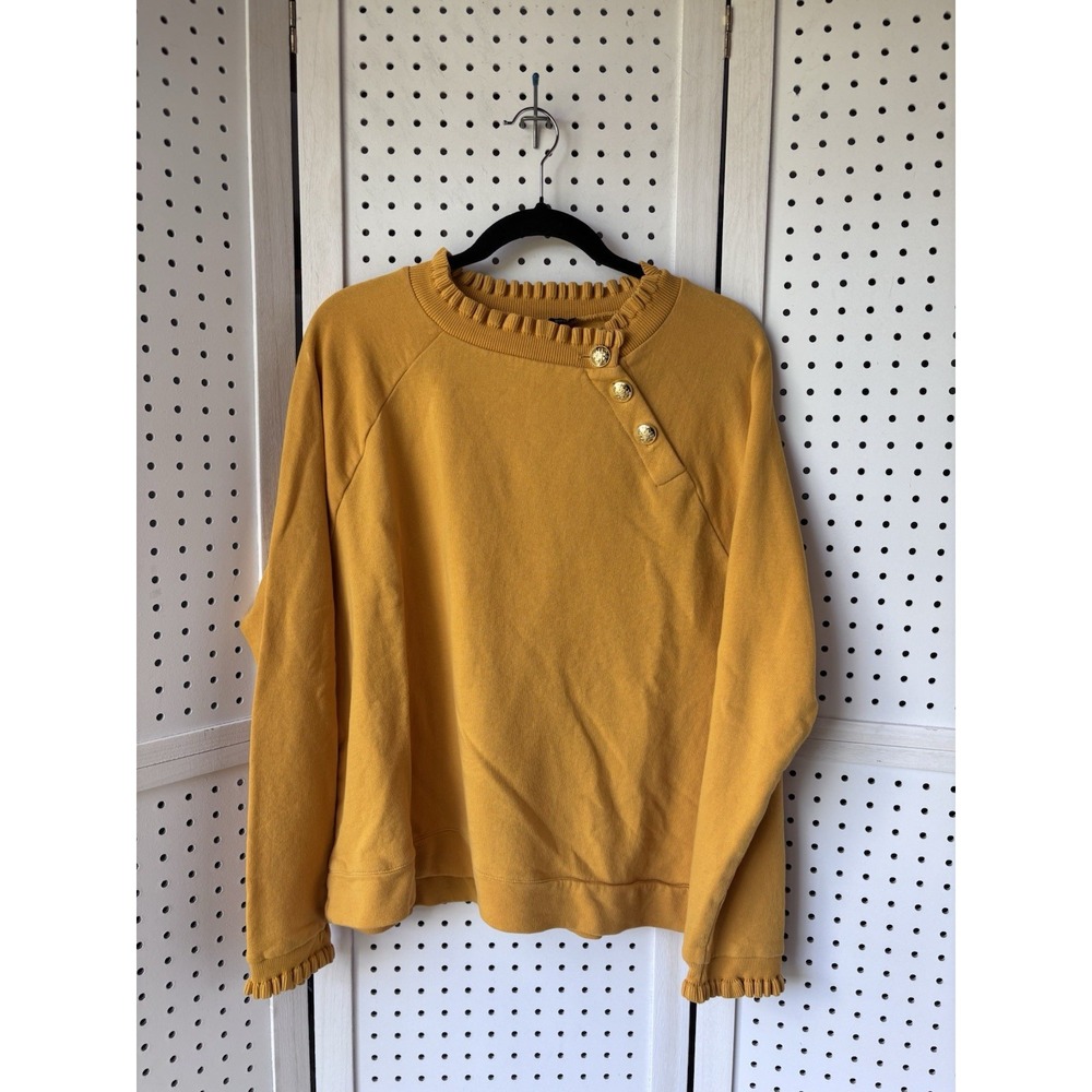 Talbots Ruffle Raglan‎ Sweatshirt XL (LG) Mustard Yellow Button Shoulder Cotton